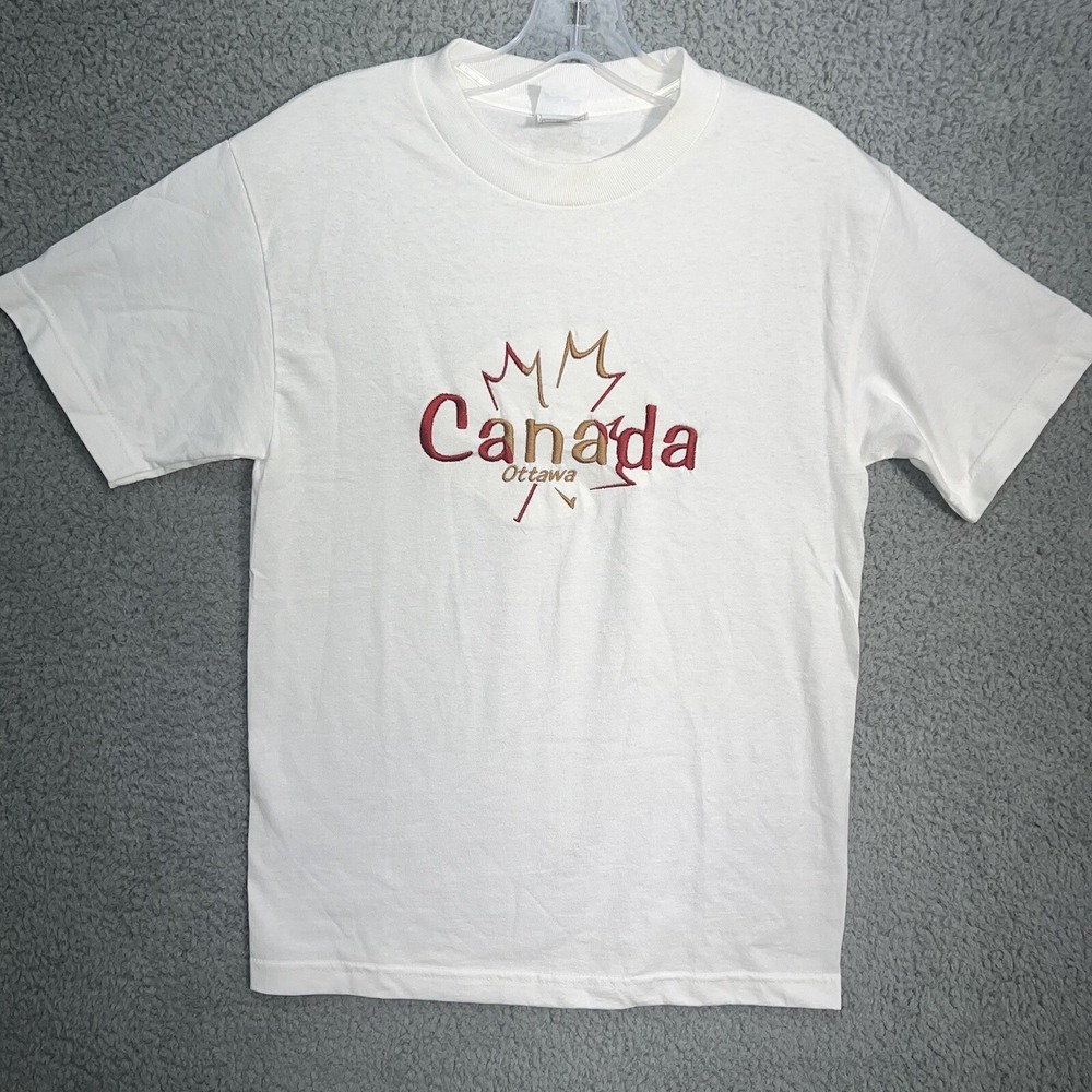 Vintage Canada Ottawa T Shirt Men's Size Small White Embroidered Maple Leaf Tee